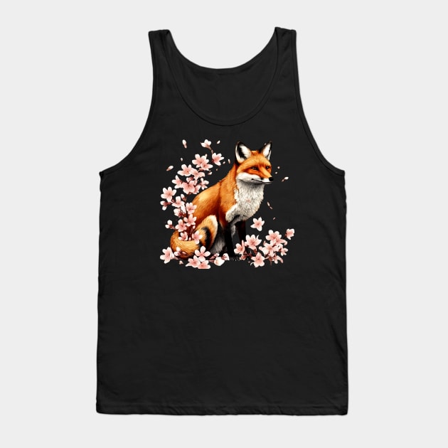 Japanese Fox Cherry blossom Tank Top by Ross Holbrook